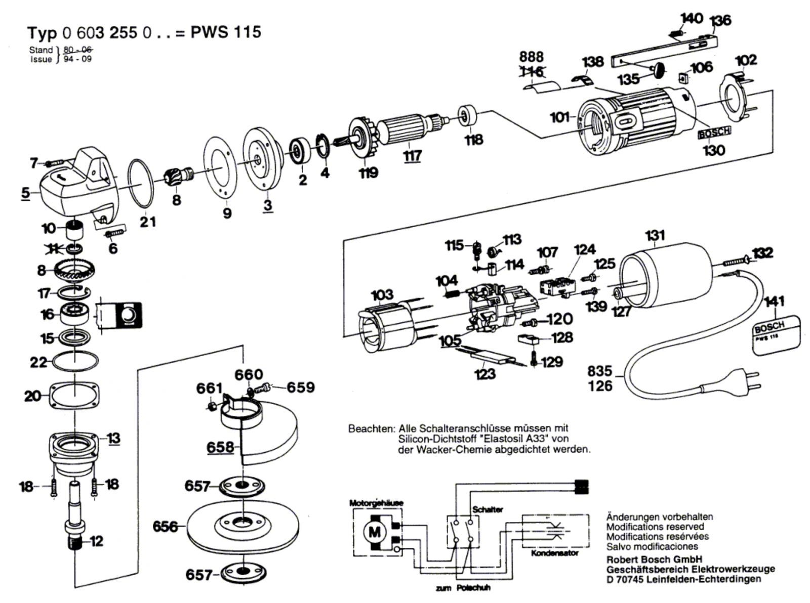 Bosch 0 603 255 003 Pws 115 Angle Grinder 220 V Eu Spare Parts